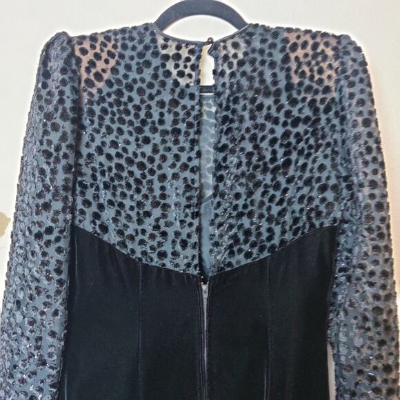 Vtg Niki Originals Black Velvet Burnout Fit & Flare Prom Dress 8 Whimsigoth - Picture 6 of 14